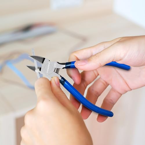 Wire Cutters 5 Pack, 6.5 inch,KAIHAOWIN Flush Cutters Diagonal Cutters Side Cutters Precision Ultra Sharp Spring Loaded Wire Snips Clippers Dikes Cutting Pliers Small for Crafting Jewelry Making,Blue - size: 6.5 inch
