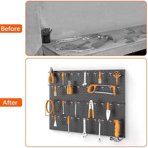 TORACK Metal Pegboard Panels and Hooks, Tool Organizer Peg Board, Black - color: Black