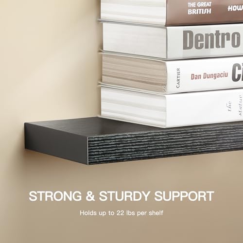 Amada 32 Inch Floating Shelves with Invisible Brackets, Set of 2, Black | Wall Shelves with Hidden Bracket, Solid MDF Wood, 22 lbs Max Load per Shelf, Easy to Assemble, Multi-Wall Compatible - color: Black, size: 32 inches