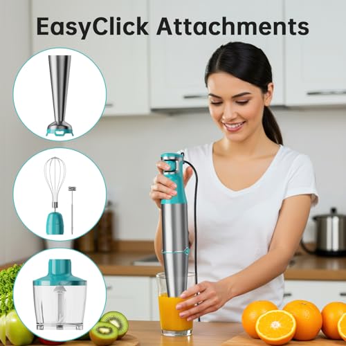Turelar Immersion Blender Handheld 5 in 1 Hand Blender Set 1100W Heavy Duty - color: Cyan Blue, size: 5 in 1