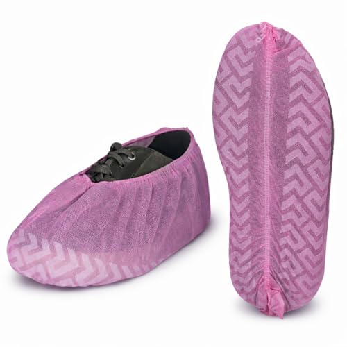 Premium Disposable Boot & Shoe Covers Booties, Durable, Non-Slip, Non-Toxic, Recyclable Protectors, Fits Most Shoes - Pink - 10 Packs of 100 (1000) - style: Pink Case of 1000