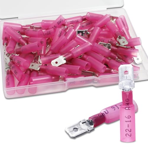 100 PCS Spade Connectors, Heat Shrink Spade Terminal 22-16 AWG - size: 22-16AWG, style: Spade Male