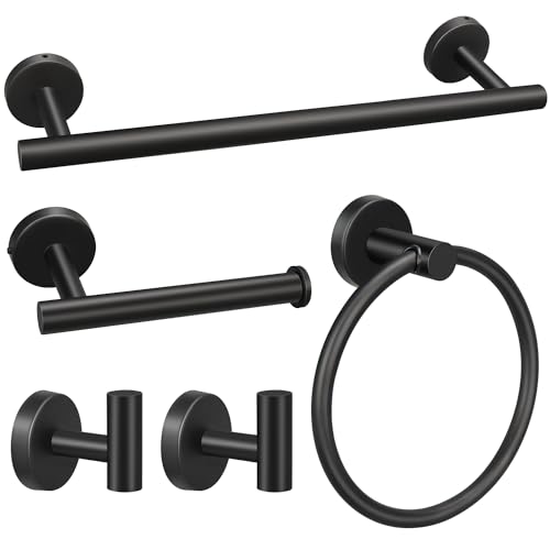 5pcs Bathroom Hardware Set, Matte Black Bathroom Hardware Set, Including 16" Hand Towel Bars, Toilet Paper Holders, Towel Rings, Robe Towel Hooks - color: 5pcs 16" Matte Black