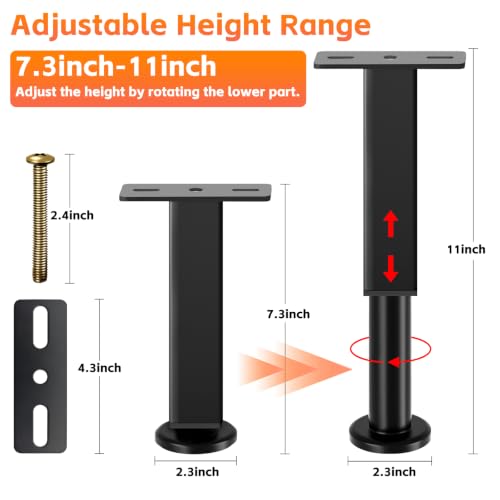 NESAPTO 4PCS Adjustable Height Bed Support Legs, 7.3-11 in Metal Bed Risers - size: 7.3"-11" (4pcs)