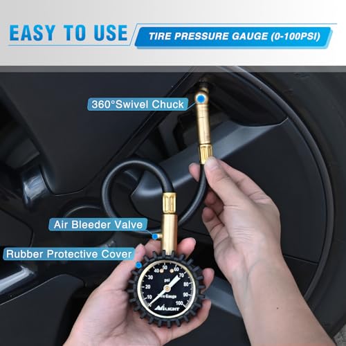 Nilight 100PSI Tire Pressure Gauge Glow Dial 14" Extended Hose - color: Night Glow Tire Gauge
