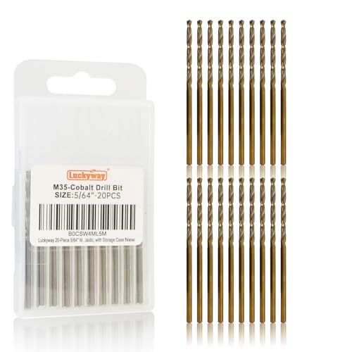 Luckyway 5/64" Cobalt Drill Bit (20 Pcs), Jobber Length Twist Drill Bit Set for Hard Metal, Stainless Steel, Cast Iron, Wood and Plastic, with Storage Case - style: 5/64" (20Pcs) Cobalt Drill Bits