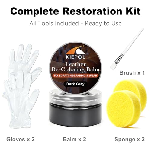 Dark Gray Leather Repair Kit, Recoloring Balm, Leather Dye | Restore Scratches, Faded & Aged Leather & Vinyl Couches, Boots, Car Seats & Furniture - color: Dark Gray
