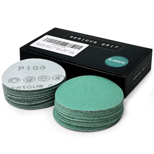 Serious Grit - 3-Inch P100 Grit Hook & Loop Sanding Discs - 50 Pack | For Woodturning, Drill Sanders, & More - No-Hole Heavy-Duty Hook & Loop Wet/Dry Film Sandpaper for Wood, Auto Body & Metal - style: 100 Grit