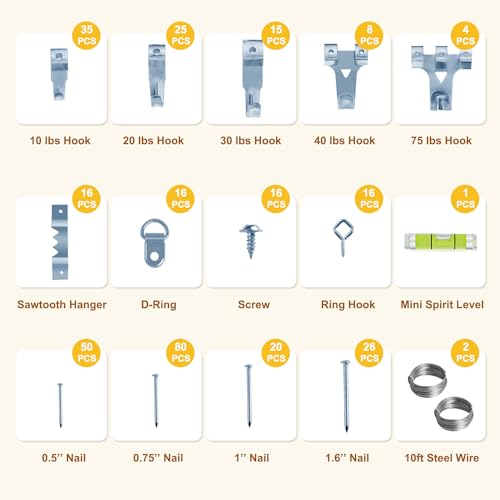 FUZANWJ Picture Hangers, 330pcs Picture Hanging Kit - size: Silver