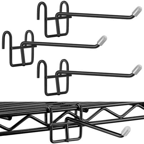MorningRo 4 Pcs Accessory Shelving Hook for Wire Shelf Accessories, Black | Heavy Duty Metal with Rubber Cover, Fits Wire Shelves Organizing Kitchen Tools, Space-saving Storage Pantry Garage Closet - color: Black