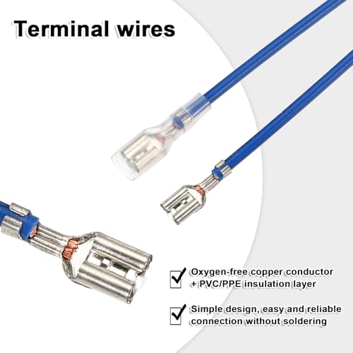 MECCANIXITY 30Pcs 4.8mm Female Spade Crimp Terminal with 20cm Wires - color: Blue, size: 4.8mm, 20cm L