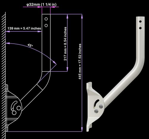 CEKAY J-Pole Mount for Antenna & Weather Station, 1.25 x 16.55 in, White - size: 16.5"