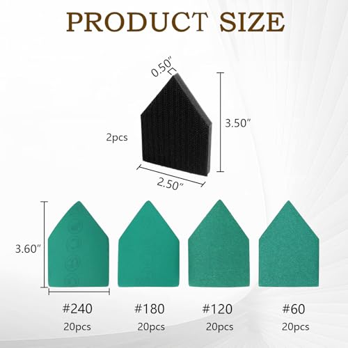 80Pcs (90 * 65mm) Detail Sanding Paper and 2 Pads Fit M12 Fuel Sander ﻿