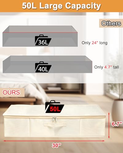 punemi Sturdy Under Bed Wedding Dress Storage Box, 3Pack, Beige - color: Beige, size: 3 Pack-6.7 inch Tall-Structured