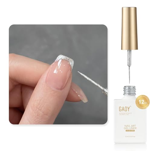 GAOY Silver Cat Eye Swirl Gel Nail Polish Art Liner, 12ml Glitter Holographic Reflective Color Nail Paint Design with Thin Brush, UV Light Cure for DIY French Manicure at Home - color: Silver Cat Eye