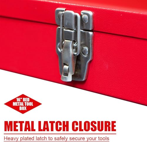 2PCS Portable Tool Box, Metal Tool Box, 4 Non-Slip Foot Pads, Ideal for Trailer, Mechanic, DIY-ers, Car Toolbox, Workshops, Garages, Repair Shops,Red - size: 2P-16.7in-Red