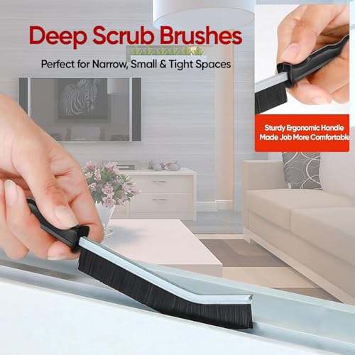 Commercial-Grade Crevice Cleaning Brush Set, Ultra-Stiff Heavy-Duty Gap Scrubber Tools for Window Tracks & Bathroom Grout, Professional Detailing Arsenal & Home Essentials Gift (black-6pcs) - color: Black-6pcs