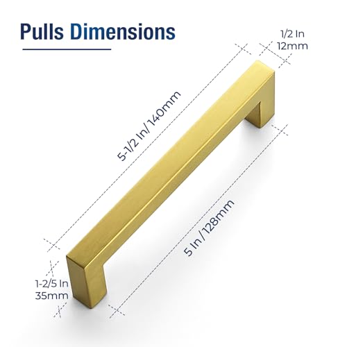 JOY DECOR Gold Cabinet Handles Square Cabinet Pulls, 5 Inch CC, 10 Pack - size: 5 Inch Hole Center