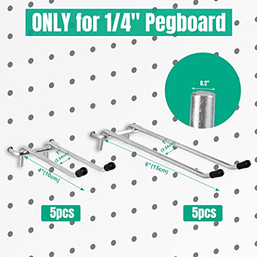 Pegboard Hooks, 10Pack 4" 6" Dual Arm Peg Board Heavy Duty Hangers (Silver) - color: Silver