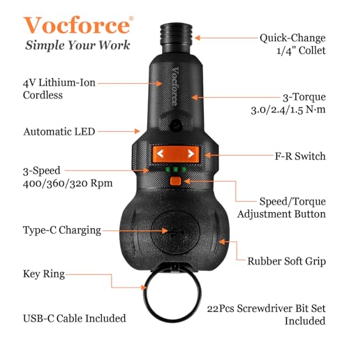 Electric Screwdriver, 5" Compact 400RPM Small Cordless Screwdriver