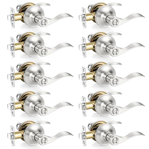 Privacy Door Levers Interior Door Handles, Keyless Interior Door Knobs for Bedroom Bathroom, Heavy Duty Zinc Alloy Reversible Interior Door Handle (10 Pack Brushed Nickel)
