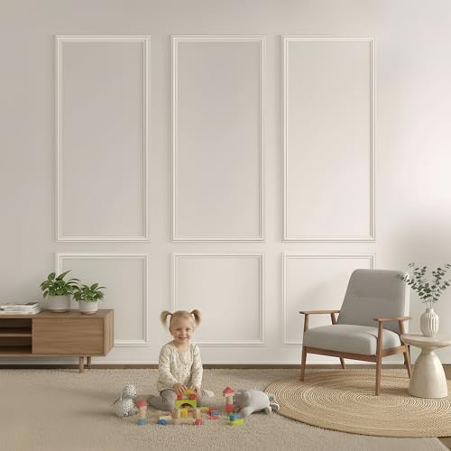 Pre-Cut Peel and Stick Wall Molding Kit Wainscoting Trim- Self Adhesive Premade Accent Panel Chair Rail for Interior Moulding Home Decor Accent Wall Set of 6 pcs - 3 Top 3 Bottom, Ready to Assemble - size: (54×24+24×24),Set of 3