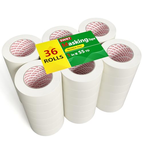 SWRT Masking Tape 1 Inch Wide x 55 Yards, 36 Rolls, Bulk Pack