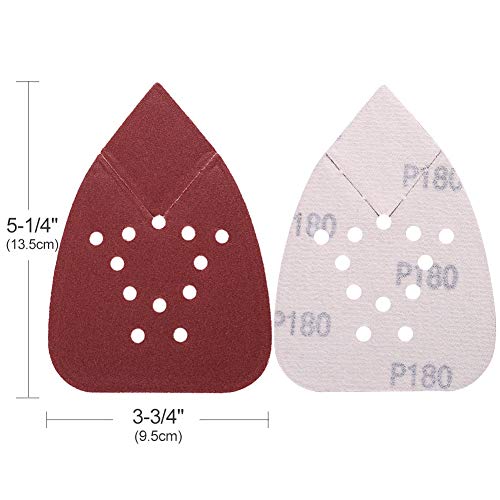 50PCS 180 Grit Sanding Pads for Black and Decker Mouse Sanders, Hook and Loop Sandpaper Sheets - 12 Holes Detail Palm Sander Sand Paper - size: 180 Grit