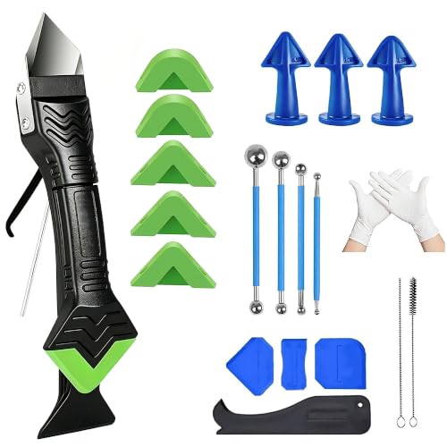 5 in 1 Silicone Caulk Remover Tool with 6 Replaceable Silicone Pads, Grout Scraper, Caulk Nozzles & Cleaning Tools, Reusable Sealant Finishing Tool for Kitchen Bathroom Window Tile Sink Seam Repair - size: 5 in 1 Caulk Remover Kit