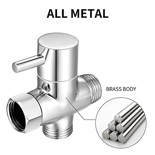 G1/2" Shower Head Diverter Valve, Solid Brass Shower Arm Diverter Valve for Hand Held Showerhead and Fixed Spray Head, 20mm Diameter 3-Way Universal Shower System Replacement Part (Chrome Finish)