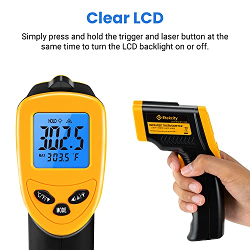Etekcity Infrared Thermometer Laser Temperature Gun, -58°F~1130°F - color: Light Yellow, style: Advanced