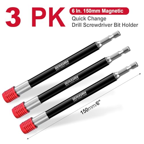 Geinxurn 6” Impact Screwdriver Bit Holders Extra Long, 3Pcs Magnetic Extension Quick-Change Socket Drill Bit Holder Cr-V Steel Hex Shank Quick Release Drill Bit Guide - size: 6"-3PCS