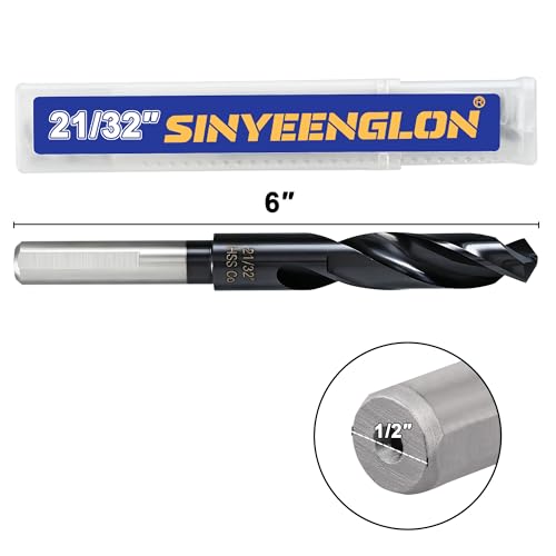 21/32 Drill Bit for Metal and Hardened Steel, M35 Cobalt 1/2 Inch Reduced Shank Industrial Grade Heavy Duty Drill Bit, with Index Storage Case - size: 21/32 in
