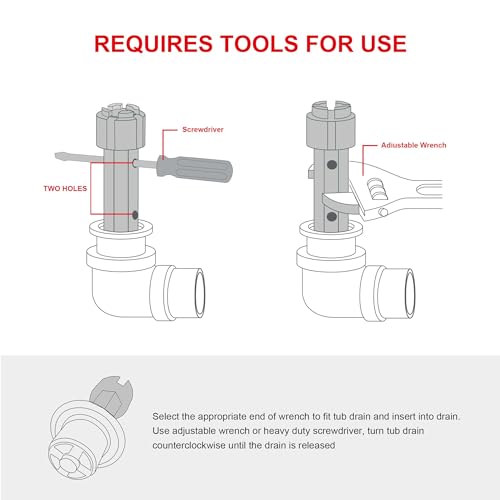 HAUTMEC Tub Drain Remover Wrench Tool Heavy Duty Aluminum Shower Bathtub Drain Removal Tool PL0030
