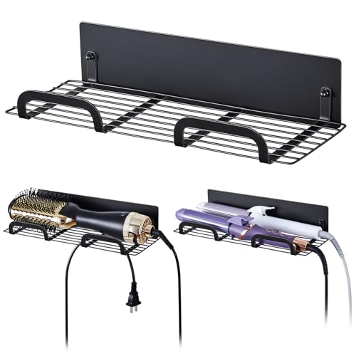 Straighteners Holder Wall Mounted Metal Hair Dryer Holder for Curling Wands Accessories Adhesive Curling Iron Holder Hair Tool Organizer for Vanity Bathroom Barber Shops (Black)