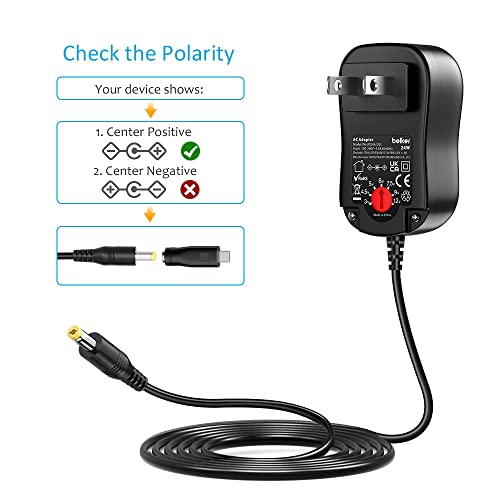 Belker 24W Universal 3V 4.5V 5V 6V 7.5V 9V 12V AC DC Adapter with 8 Tips | Power Supply for Router Light Strip CCTV Camera Speaker and More Household Electronics - 2A Max - size: 24w 3-12v 2a