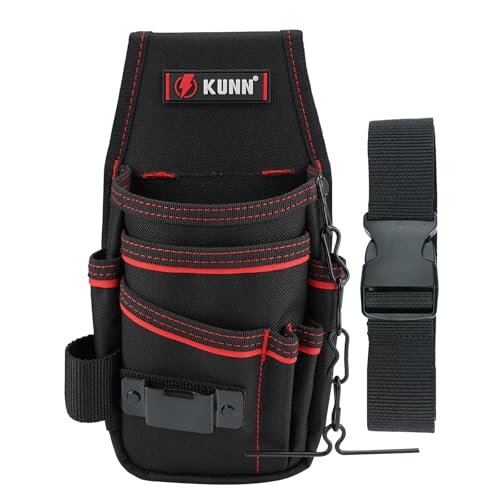 KUNN Electrician Tool Pouch with Belt Clip - 7-Pocket Lightweight Small Tool Belt Pouches for Carpenters, Technicians, HVAC - Heavy Duty Multi-Pocket Organizer for Construction, Maintenance, DIY Tools - color: Red