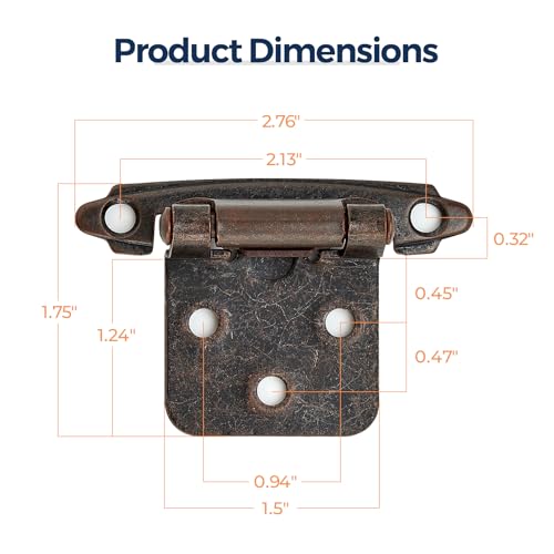 Antique Copper Cabinet Hinges 1/2 Inch Overlay 10 Pack(5 Pairs) | Self-Closing Design, Semi-Concealed Face Frame Fit, Surface Mount, For Kitchen Doors, Cabinets, Hardware Updates - color: Antique Copper