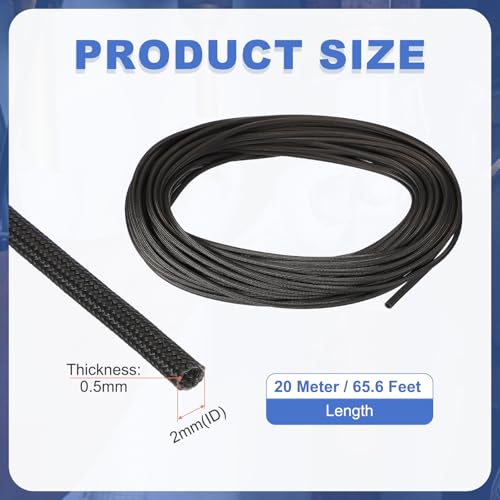 uxcell Insulation Cable Protector,2mm/0.08 Inch-20m/66 Feet High Temp Fiberglass Sleeve Black - color: Black, size: 2mm-20m