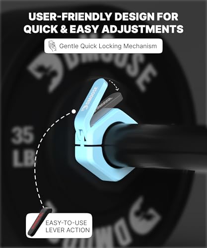 DMoose Fitness Barbell Clips 2 Inch (Pair) - Quick Release Olympic Barbell Clamps & Collars with Anti Slip TPR Grip for Secure Weightlifting and Powerlifting - Weight Clips for Bars at Home or Gym - color: Cyan, style: Non Magnetic