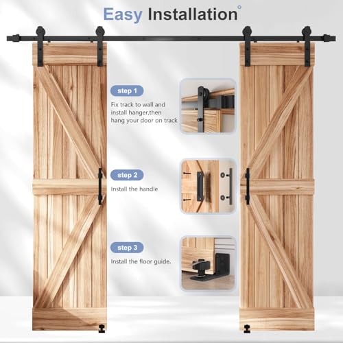 EaseLife 8 FT Double Sliding Barn Door Track and Handle Hardware Kit,Straight Pulley,Slide Smoothly Quietly,Easy Install (8FT Track Kit for 20"~24" Wide Double Door) - size: 8 FT-Double Door Kit
