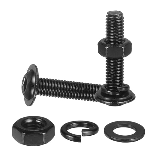 M METERXITY 10 Set M8 x 25mm Flanged Button Head Socket Cap Screws, Black 304 Stainless Steel 18-8 Hex Socket Head Screws Bolts, Nuts, Flat & Lock Washers for DIY, Furniture, Automotive - size: M8 x 25mm