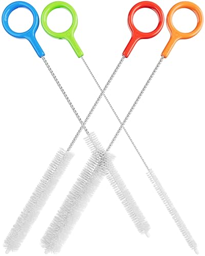 Buenalife Heavy Duty Cleaning Brushes Set of 4 - Extra Long Straw Cleaners for Metal and Plastic Reusable Drinking Straws, to Clean Small Spaces, Sippy Cups, Water Bottles - Sturdy Hard Brush Bristles - color: Blue & Red