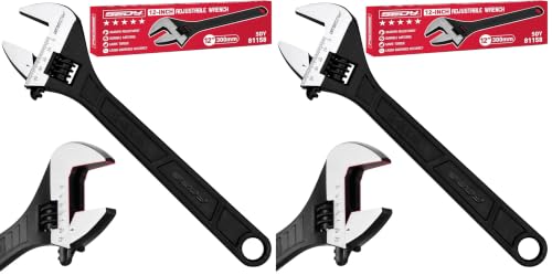 SEDY 12-Inch Adjustable Wrench, Black Oxide Finish Wide Jaw Spanner with Inch/Metric Scale, Premium Drop Forged Steel for Automotive Plumbing and Household Repairs (Pack of 2) - size: 12 Inch (Pack of 2)