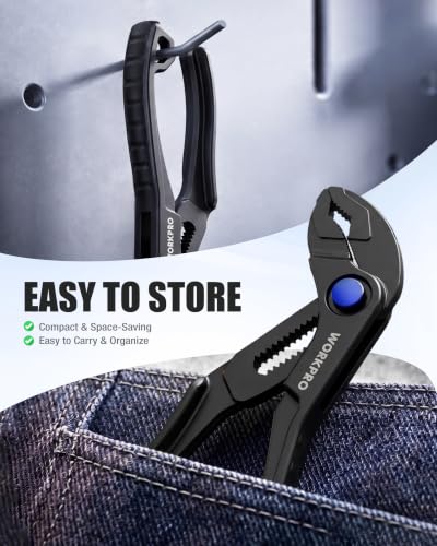 WORKPRO Mini Water Pump Pliers, 4-Inch Groove Joint Pliers for Tight Spaces - color: Black