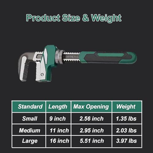 Upgraded 9 inch Heavy Duty Adjustable Pipe Wrench with [Silicone Non-slip Grip] Adjustable Wrench Fits a Variety of Fastener Sizes for Construction Machine Automobiles Home Repairs - color: Upgrade Green, size: 9 inch