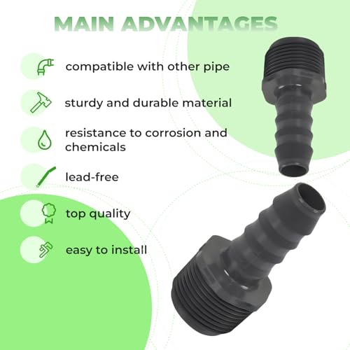 PVC Barbed Hose Connector -1/2 Inch Barbed Insert x 3/4 Inch Male NPT Threaded PVC Reducing Adapter, Sch 40-Garden Hose Fittings - Barbed Connector Hose Adapter Fitting For Water Hose - size: 1/2" Barbed Insert x 3/4" MNPT, style: Adapter