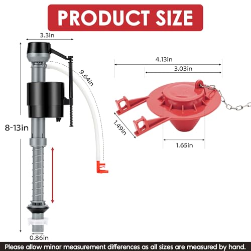 Universal Toilet Flush Valve Replacement Kit, Height Adjustable Fill Valve - color: RED 2