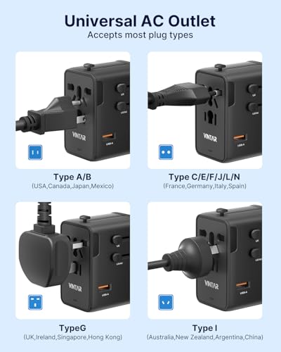 VINTAR Universal Travel Adapter 70W GaN, 5-in-1 with 3USB-C PD & 1USB-A QC - color: 70W Black1
