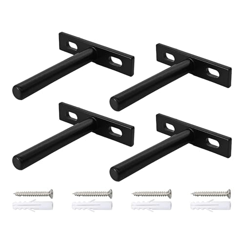 4Pcs 3 Inch Black Floating Shelf Brackets, Heavy Duty Hidden Shelf Supports, Concealed Blind Shelf Support for Wood Shelves DIY Home Decor, Includes Screws and Wall Plugs - size: 3 Inch